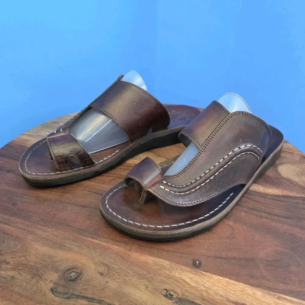 Jerusalem Sandals Peter Leather Toe Strap Sandal Men's 43 (10) Brown (HTF Size)